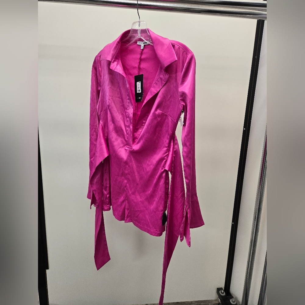 Step Up Satin Hot Pink Romper